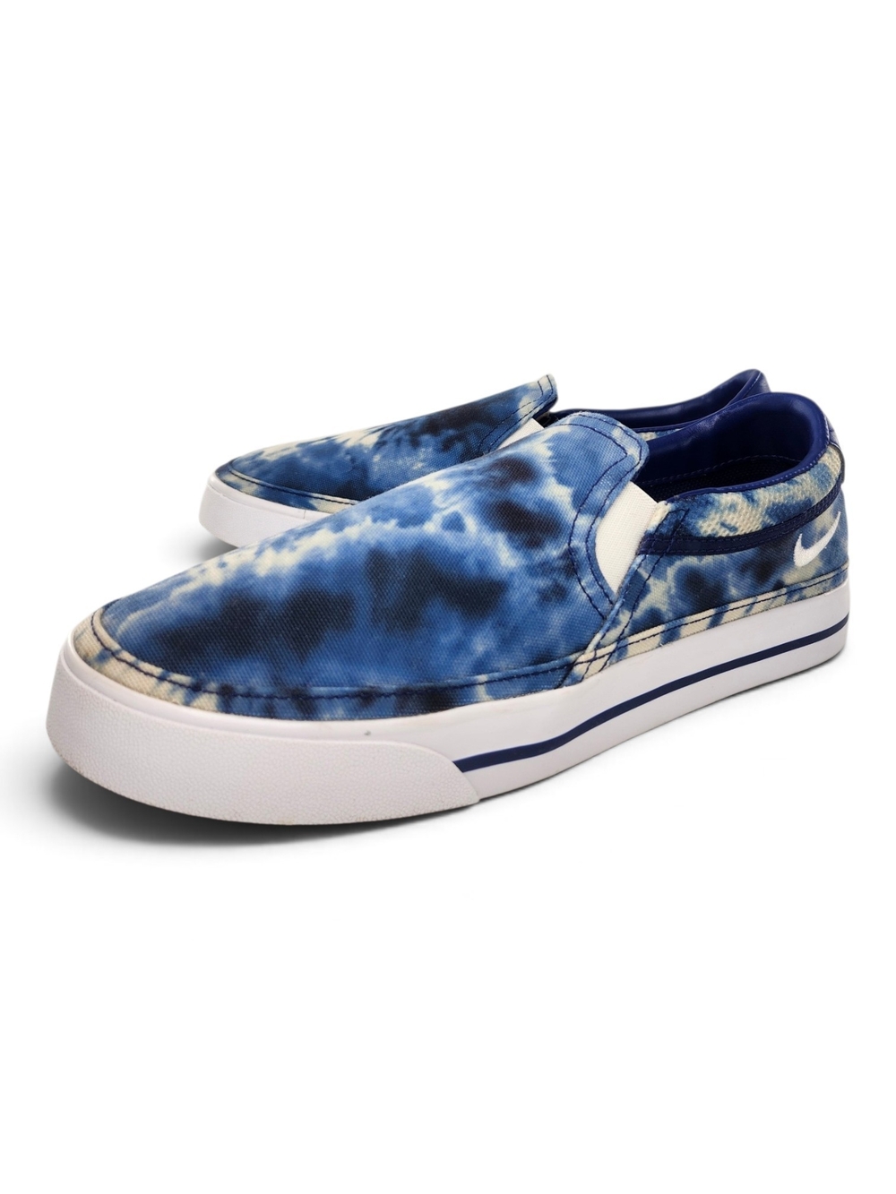 Nike Court Legacy Blue & White Tie-Dye Canvas Slip-On No-Tie Vintage Sneakers